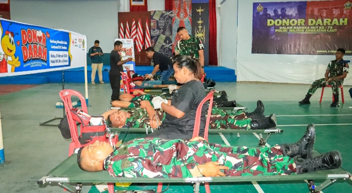 Jelang HUT POMAL Ke-79, Pom Lantamal IX Gelar Bakti Sosial Donor Darah