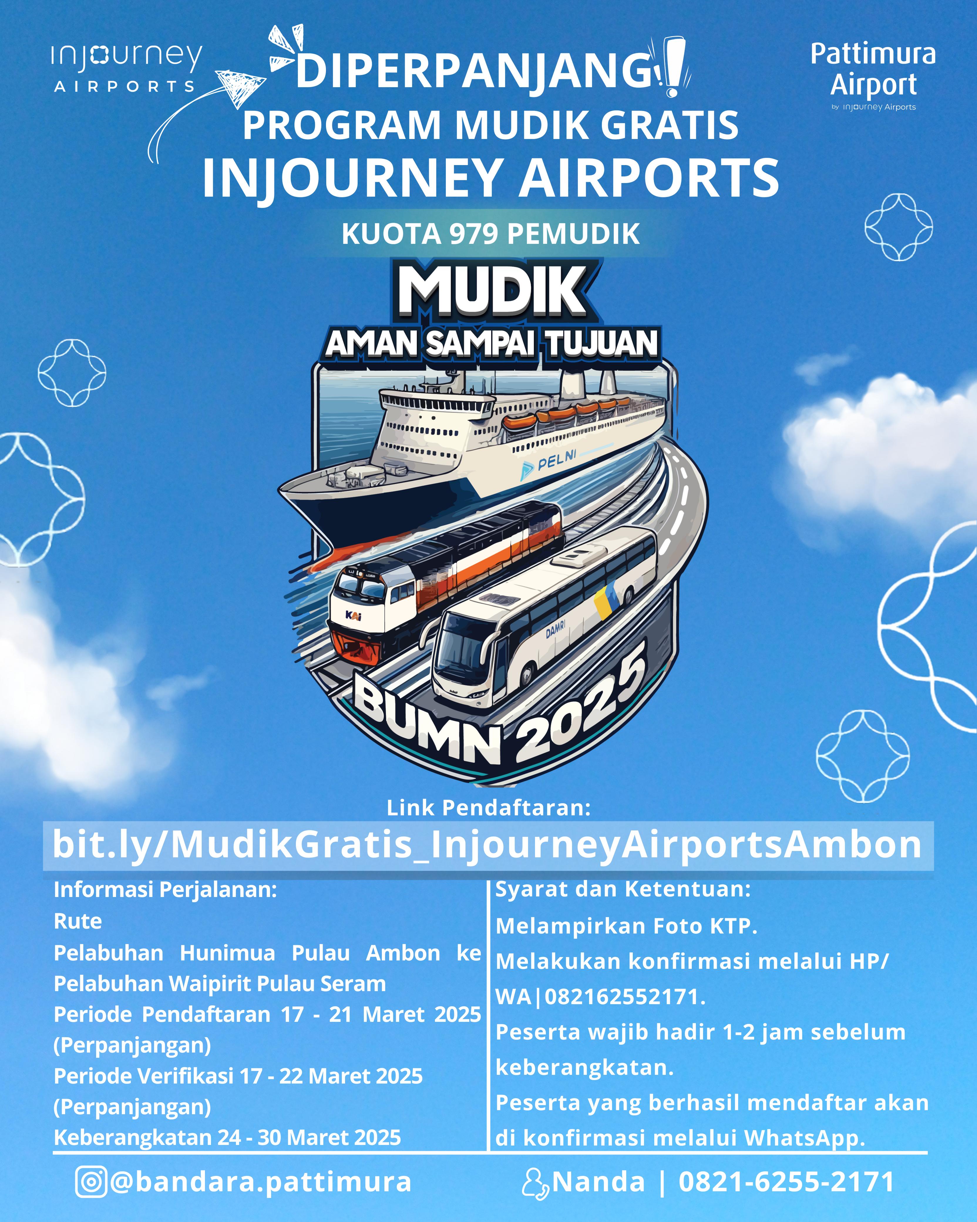 PENDAFTARAN MUDIK GRATIS 2025 BERSAMA INJOURNEY AIRPORTS DIPERPANJANG, SEGERA DAFTARKAN DIRI ANDA